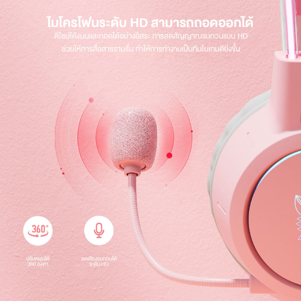 หูฟังเกมมิ่ง ONIKUMA X15 PRO CAT EARS RGB LIGHT DOUBLE-HEAD BEAM - สีชมพู_7